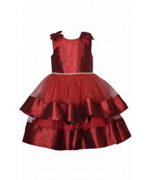 Bonnie Jean Burgundy/Satin Double Layer Tulle Taffeta Dress